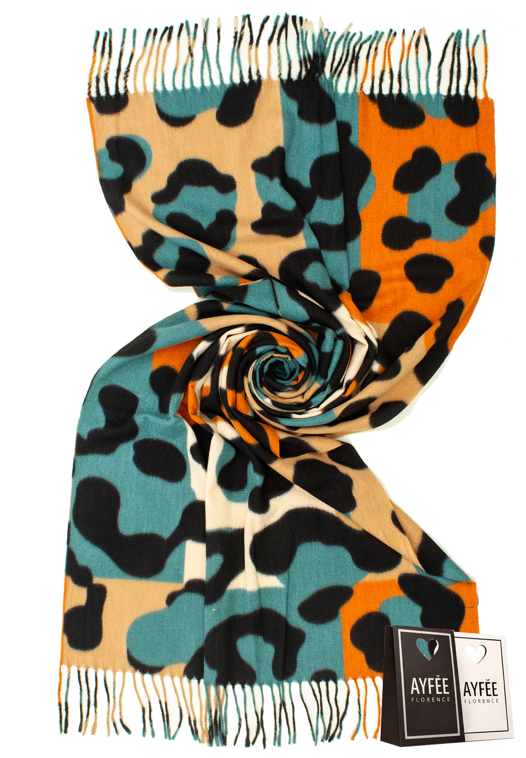 STOLA STAMPA ANIMALIER MULTICOLOR, CM 70*180, 100% VI, MADE IN PRC  - PETROL